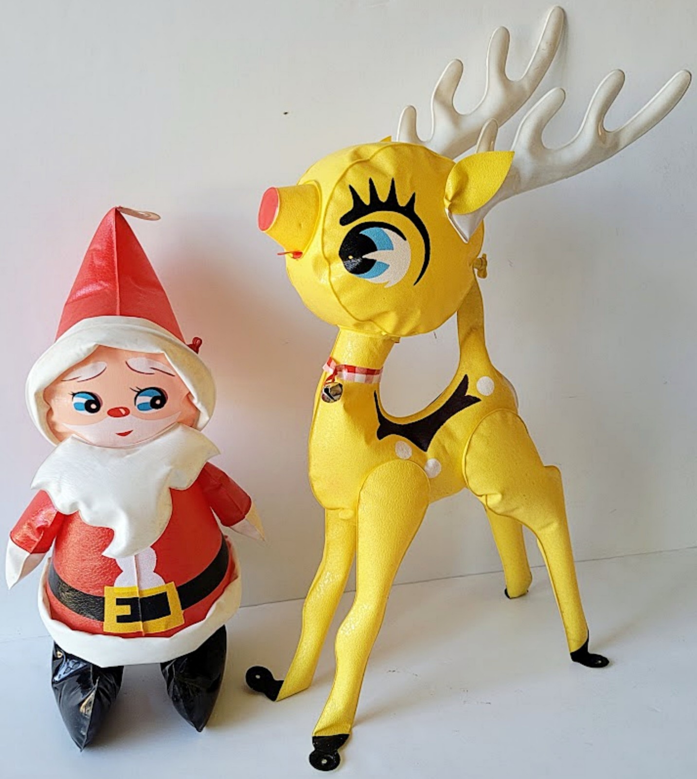 Vtg Christmas Inflatable LOT Santa Rudolph Reindeer MCM Vinyl Blow Up JAPAN