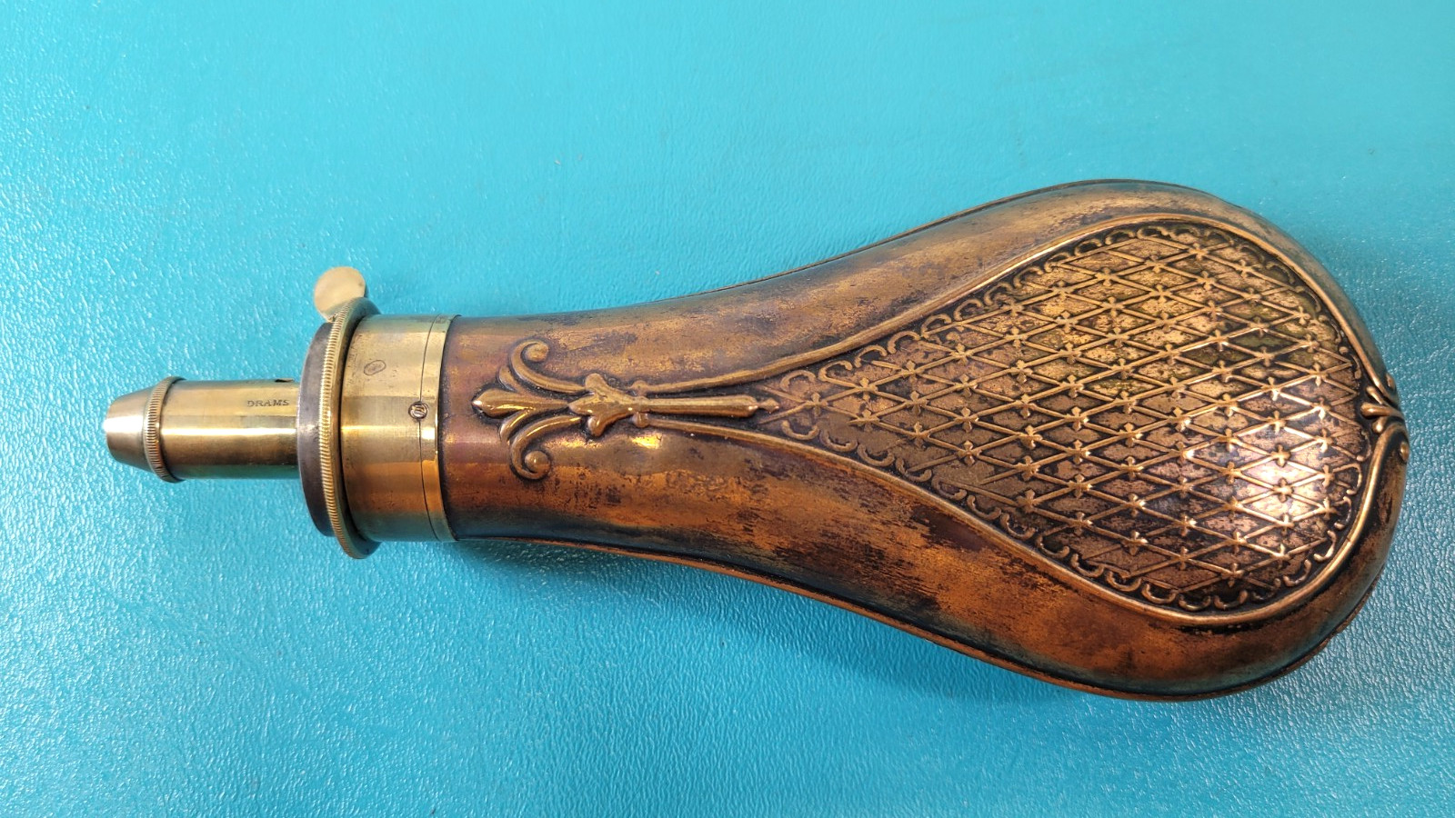 Rare Panel Style Bartram &Co Nimrod Black Powder Flask Riling 540 c.1850  TR1849