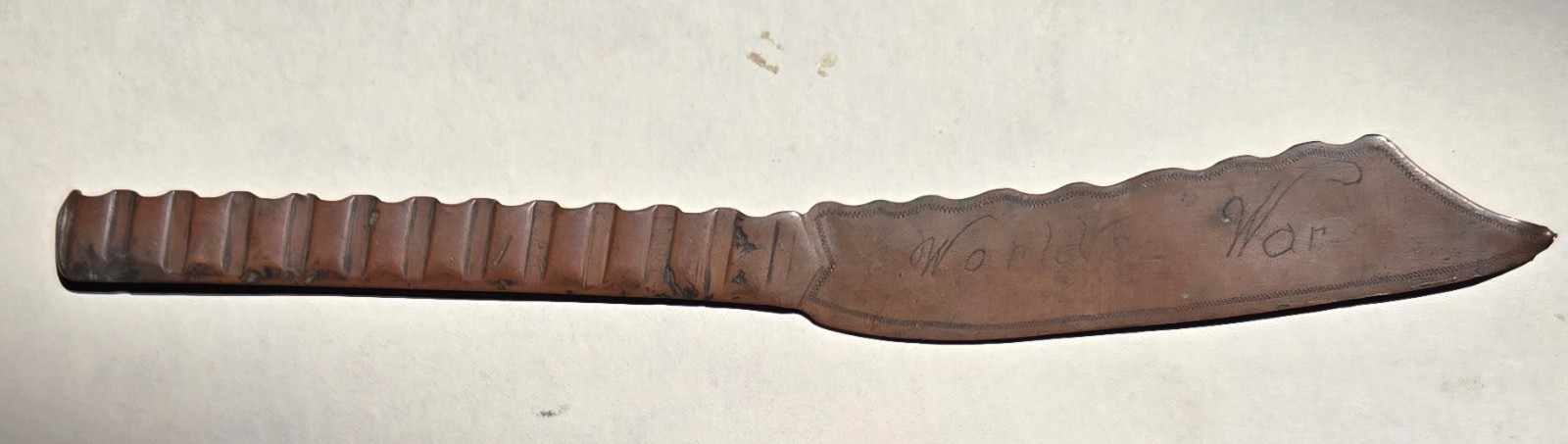 WW1 Trench Art Letter Opener Knife Made from Shell Casing Signed Mamie K.
