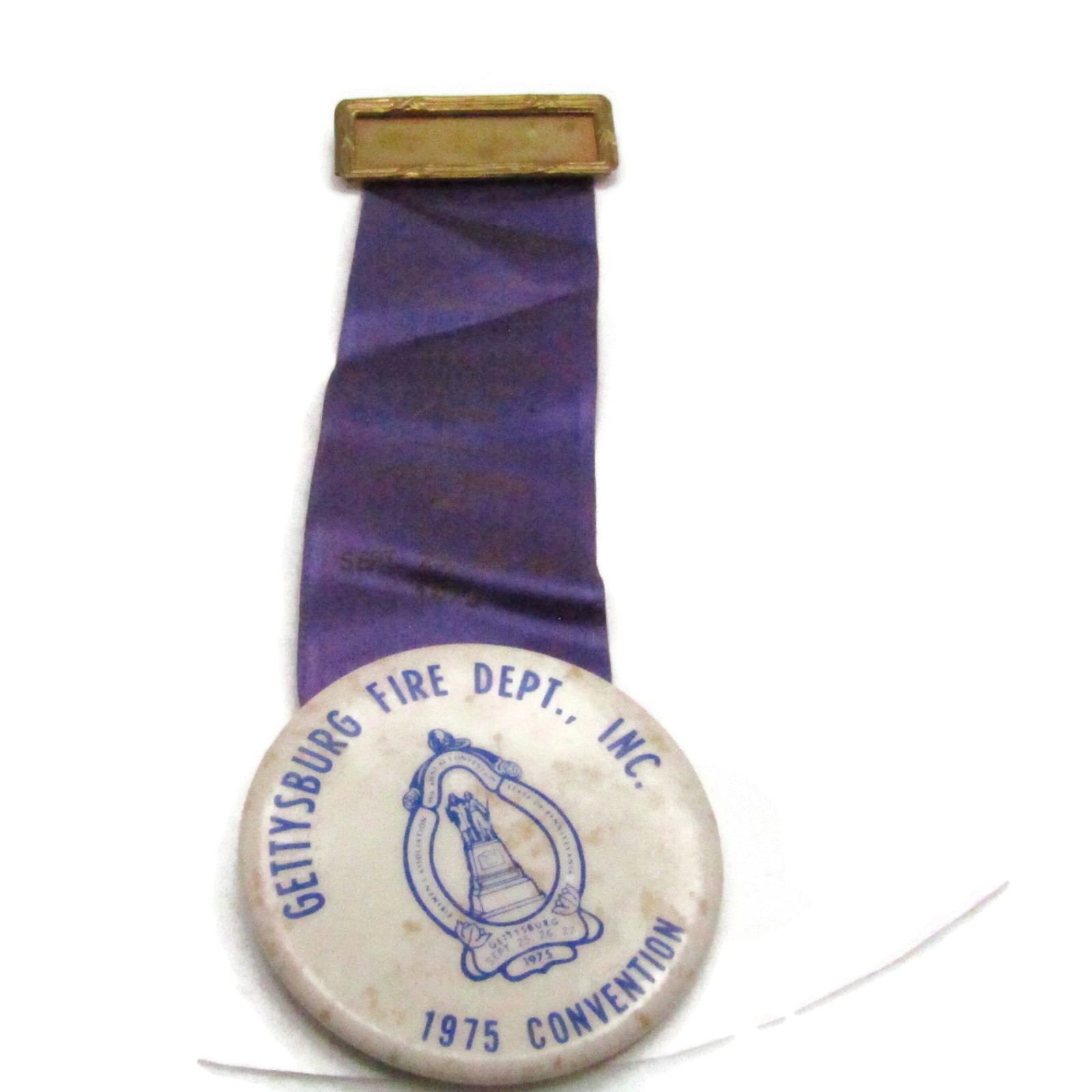 Vintage 1975 Gettysburg Fire Dept Convention Medal Pin Ribbon