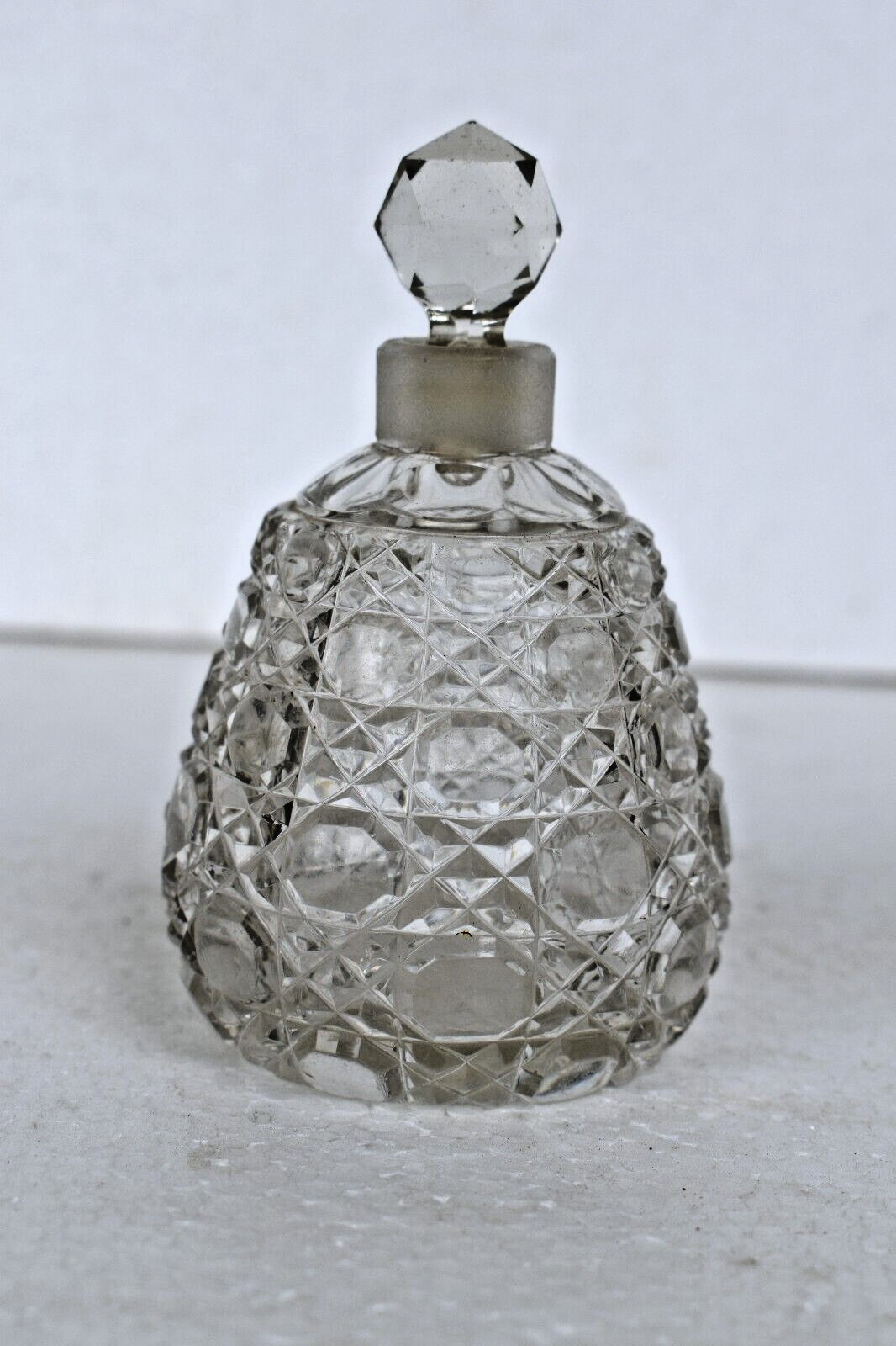Antique Perfume Bottle Cut Glass Crystal Scent Bottle Diamond Cut With Stopper \