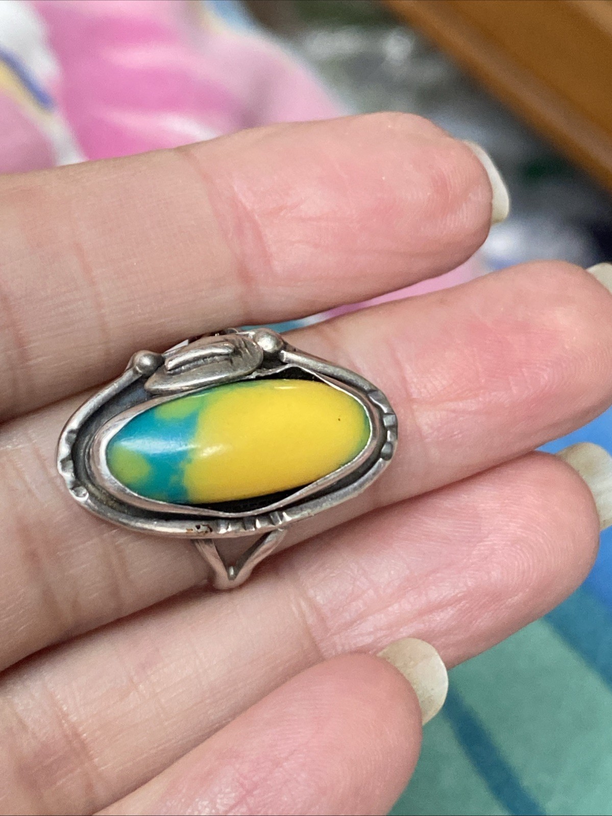 Vintage Navajo Ring Bumble Bee Jasper 925 Sterling Silver Size 7.5