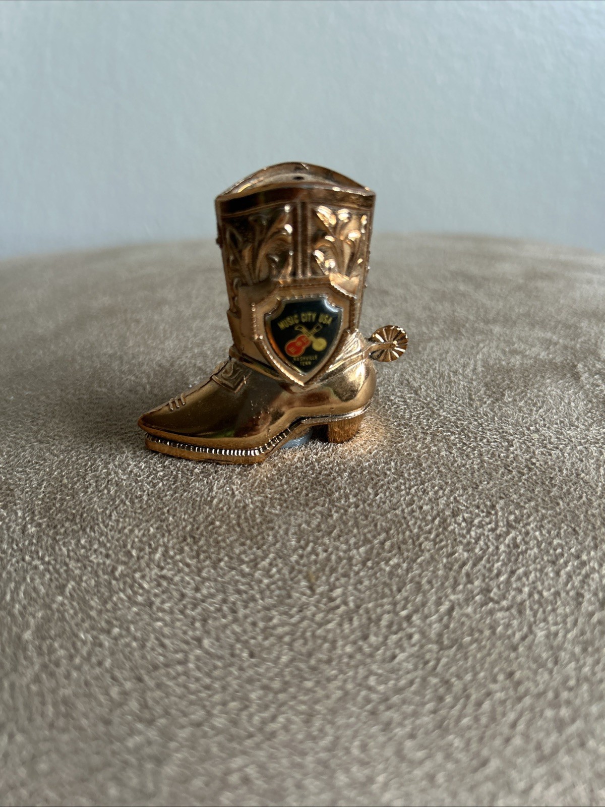 Nashville Music City USA Miniature Cowboy Boot Toothpick Holder Coppertone Metal