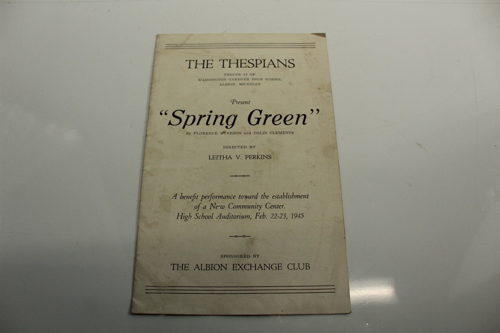 Vintage WWII Era High School Fund Raiser Play Bill Spring Green Albion, MI