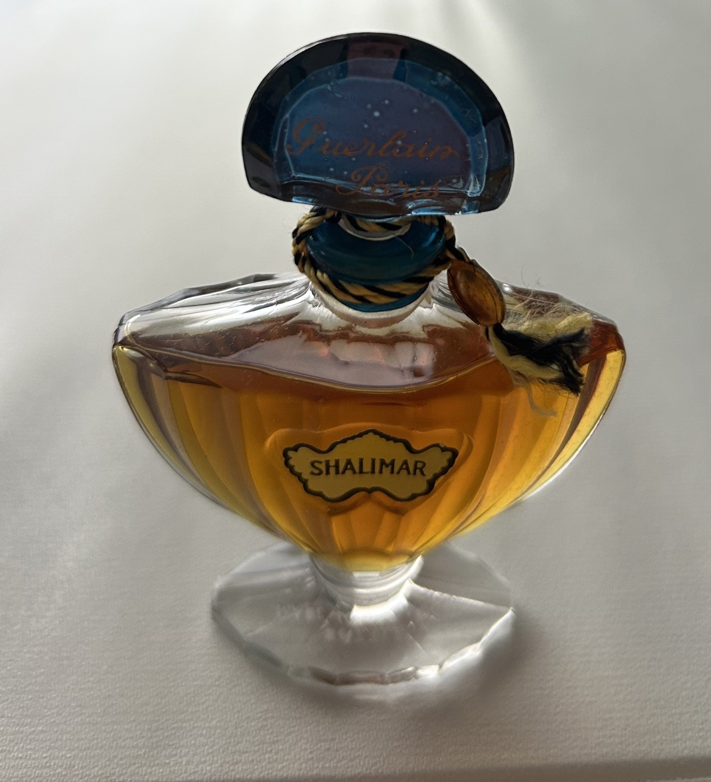 Vintage Guerlain Shalimar Extrait  Perfume 1/3 fl oz Blue Glass Stopper