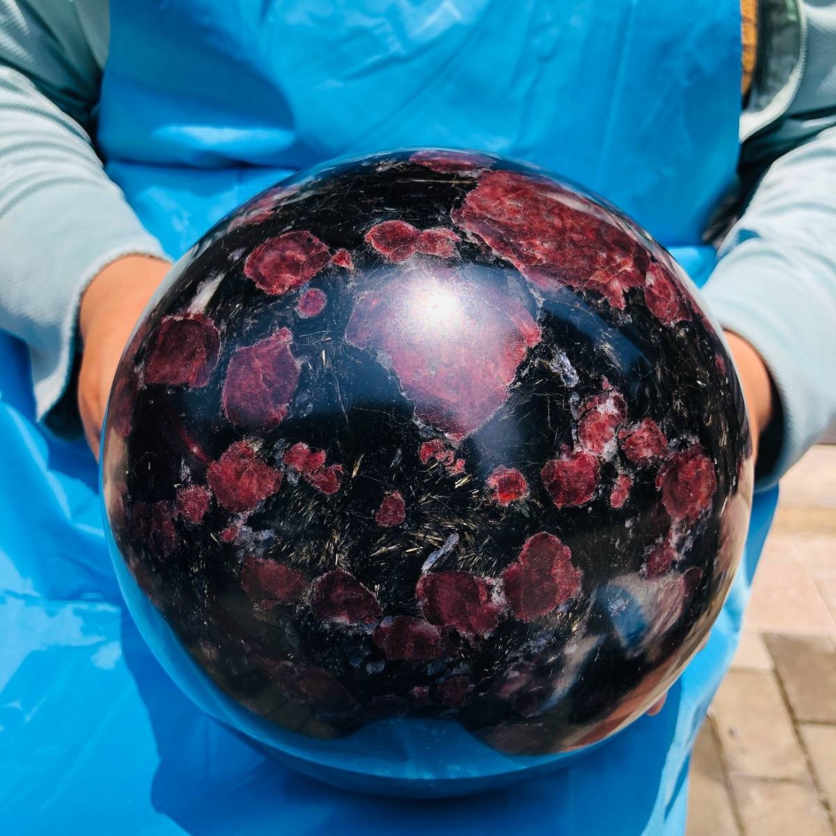 18.5 LB Huge Natural Crystal Sphere Garnet Firework Stone ball Quartz Healing