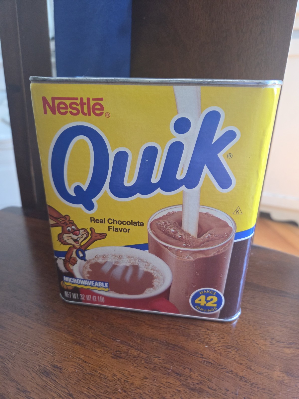 Vintage Nestle Quik 1989 32 Oz Metal Tin Can Graphics On Back SEALED Vintage Nestle Quik 1989 32 Oz Metal Tin Can Graphics On Back SEALED