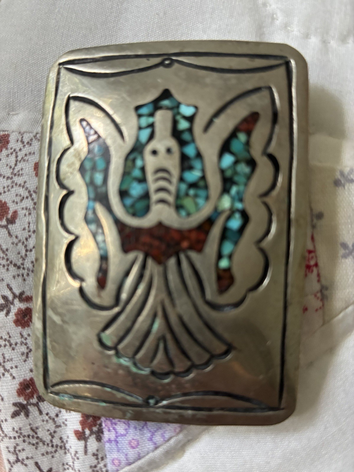 Native American Navajo Turquoise Sterling Silver Belt Buckle Signed J Nezzir