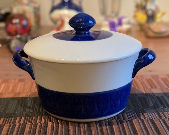Rörstrand Blue Ceramic Koka 2-quart Pot with Lid from Sweden