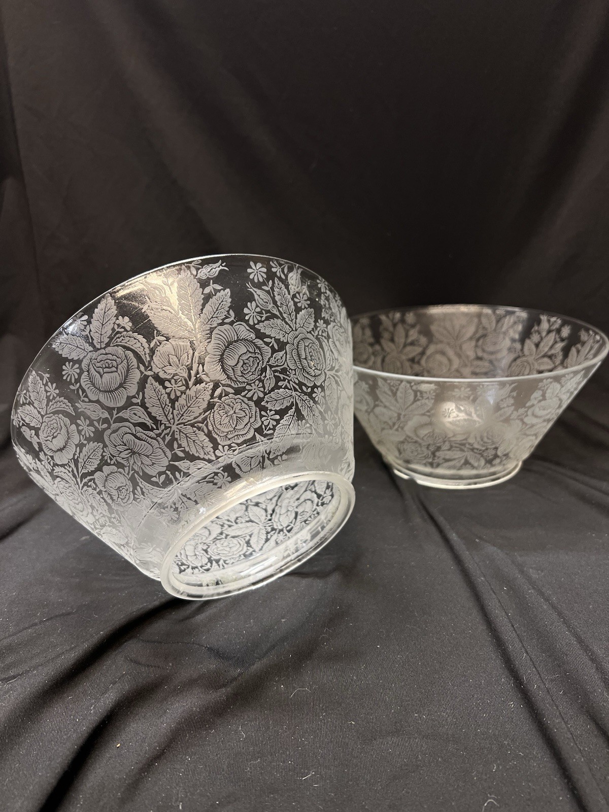 Fantastic Pair Aesthetic Movement Etched Floral Gas Shades. 4in Fitter. #271