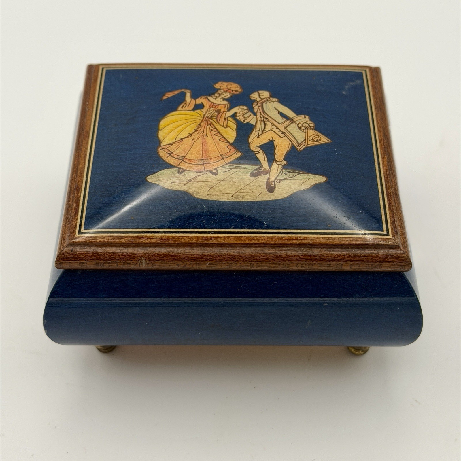 Vintage Italian Sorrento Inlaid Music Box Blue Danube Swiss Gueissaz Jaccard