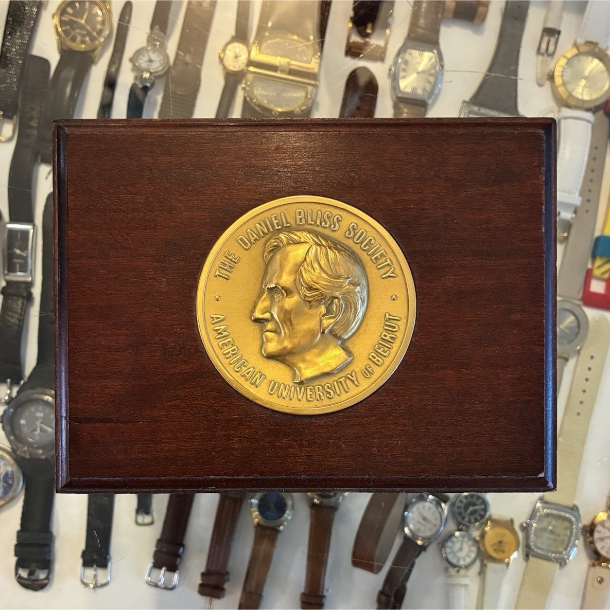 American University of Beirut Daniel Bliss Society Wooden Box Medallion 1866
