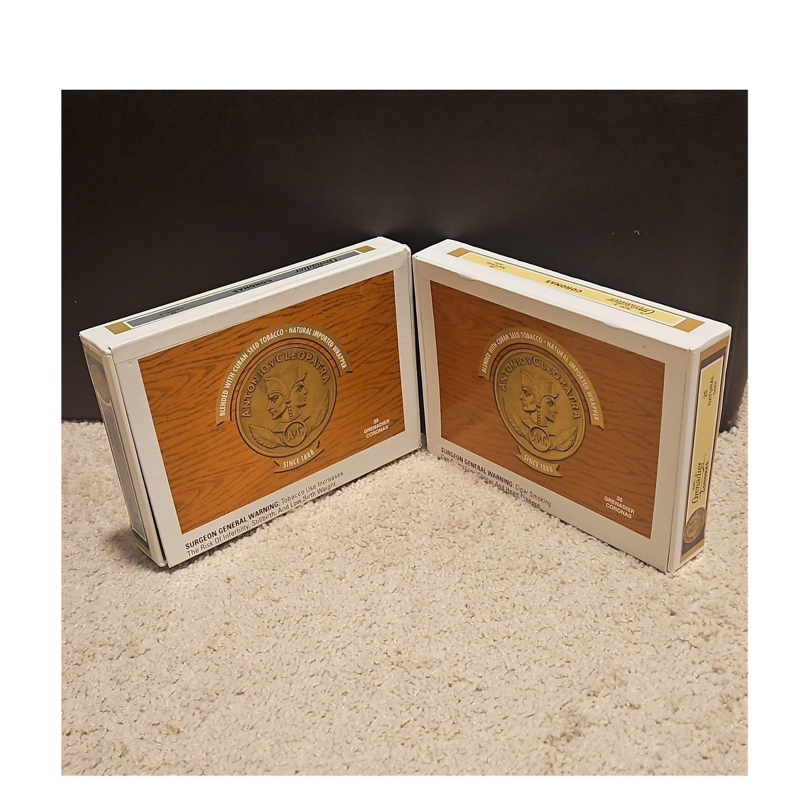 Lot of 2 Vintage Antonio y Cleopatra AyC Grenadiers Empty Cigar Bx 25 CT 1985-94 Lot of 2 Vintage Antonio y Cleopatra AyC Grenadiers Empty Cigar Bx 25 CT 1985-94