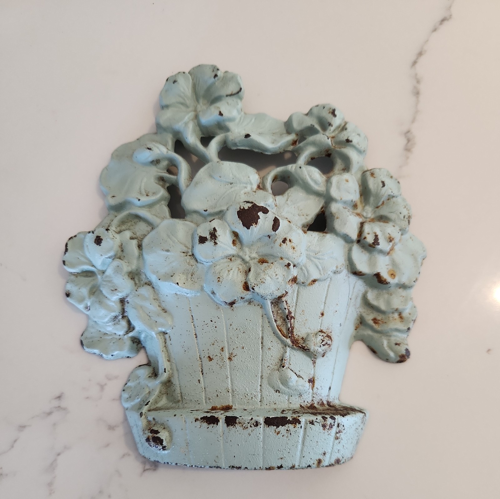 Vintage Cast Iron Nasturtium Doorstop 221 Hubley Seafoam Flower Pot Door Stop Vintage Cast Iron Nasturtium Doorstop 221 Hubley Seafoam Flower Pot Door Stop