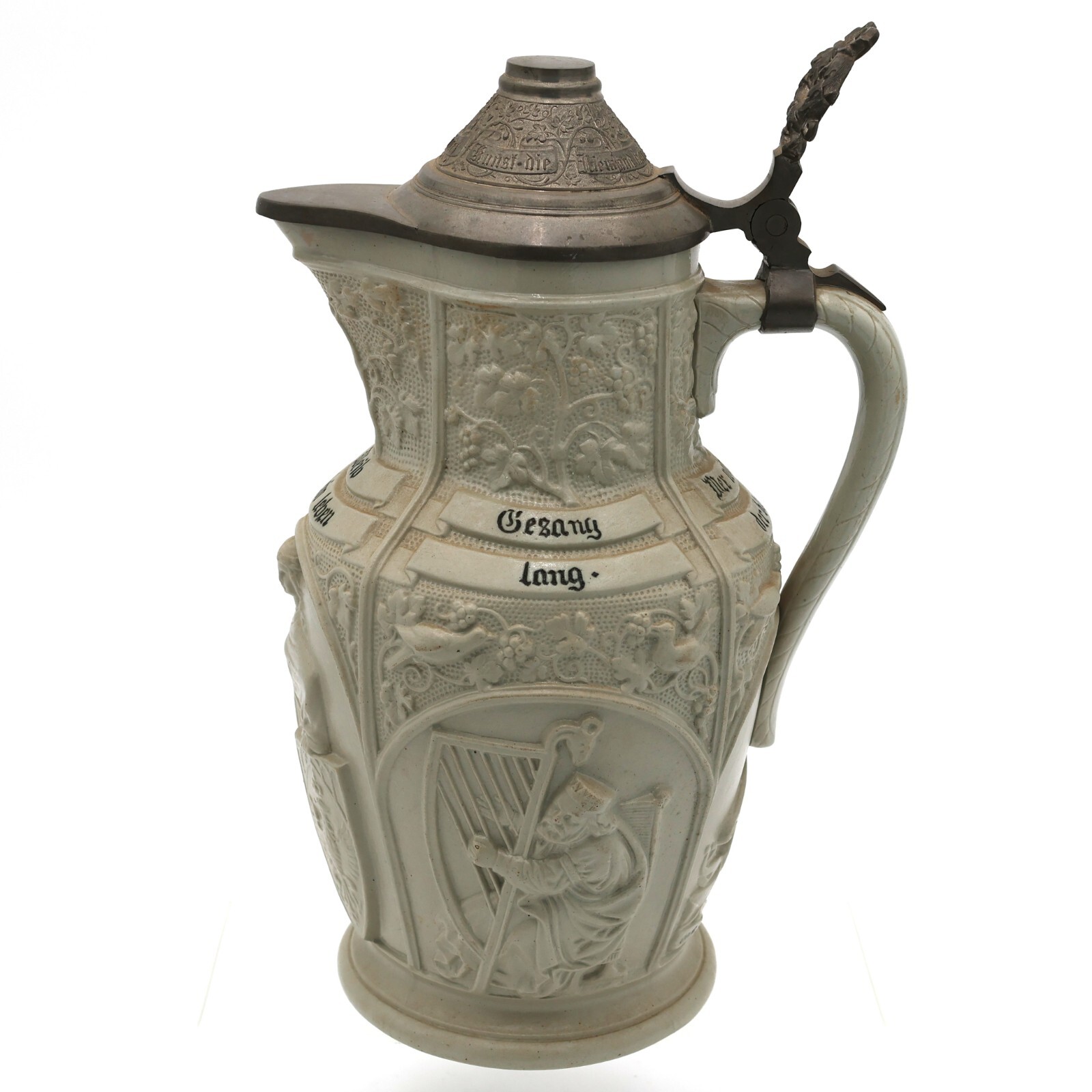 Antique Large Mettlach Villeroy & Boch Beer Stein/Pitcher #6 Relief 1.5L c.1890