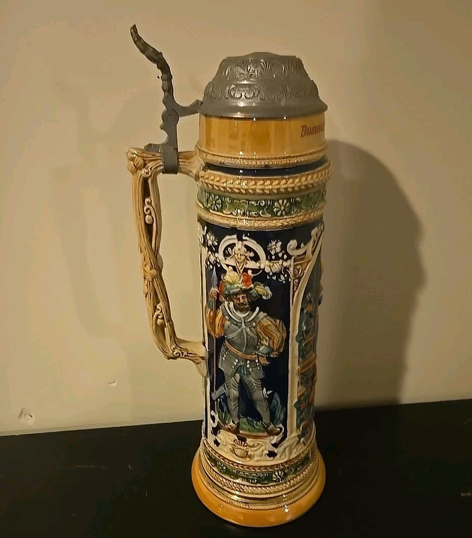Handgemalt Gerz Pewter Lidded Beer Stein W. Germany 3L  Large 19\