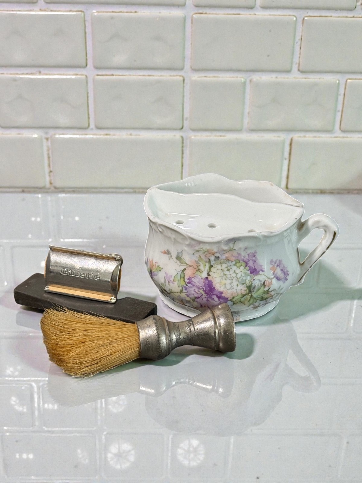 Vintage Gentleman’s Grooming Kit Sterling Brush Gillette Razor Shaving Set