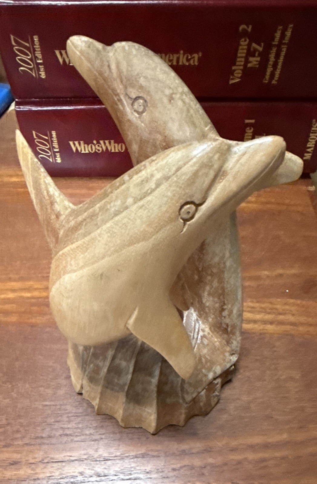 Vintage Hand-Carved Wooden Dolphin Sculpture Porpoise Statue 10-inch