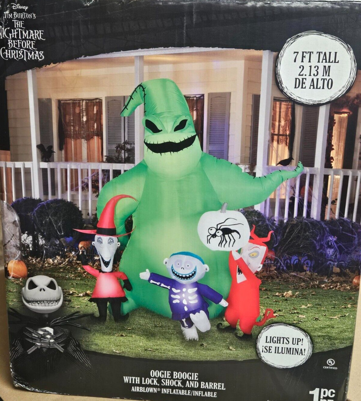 Gemmy 7ft Tall Disney's Nightmare Oogie Boogie w/ Lock, Shock, & Barrel Inflatab