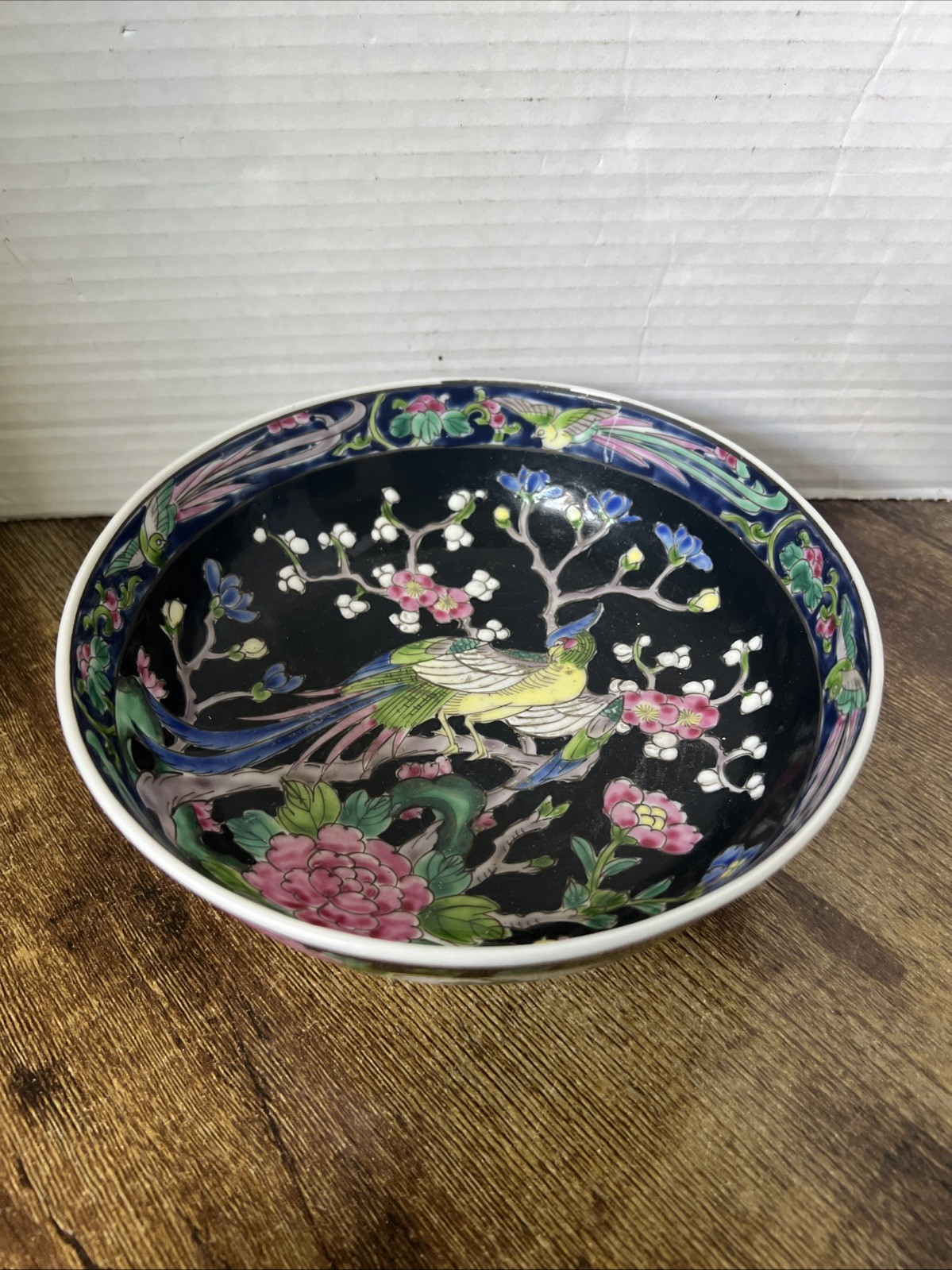 VINTAGE Nippon Bowl Peacock & Floral hand painted JAPAN Early 20th Century