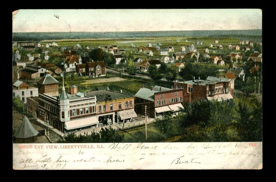 Vintage Travel Postcard Birds Eye View Town Libertyville Illinois 1907 UDB