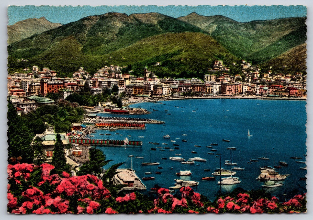 Rapallo Genoa Italy Postcard View from Excelsior Palace Flowers Port Boats Rapallo Genoa Italy Postcard View from Excelsior Palace Flowers Port Boats