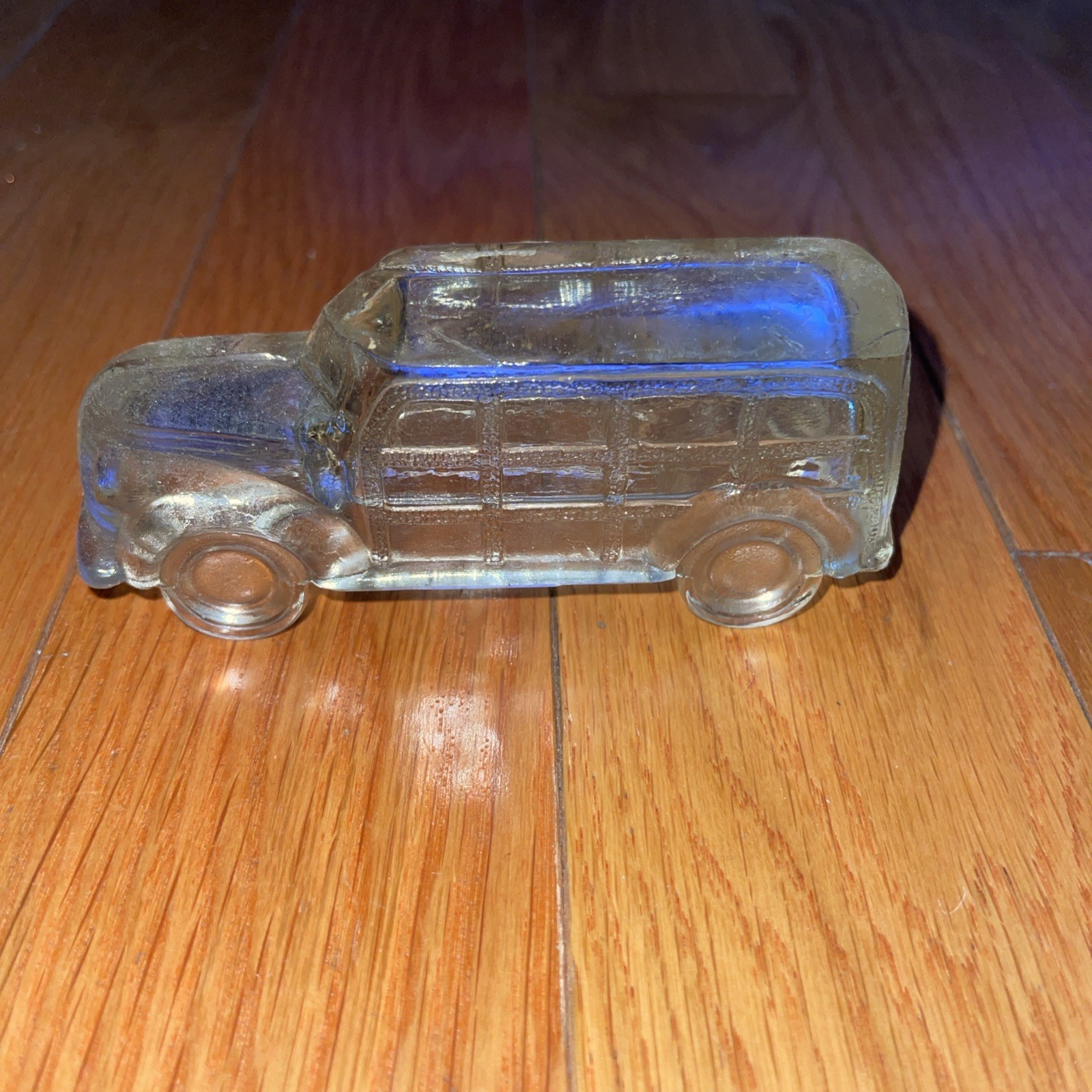 Vintage Clear Glass Candy Container Woody Station Wagon Car Figural 1950s