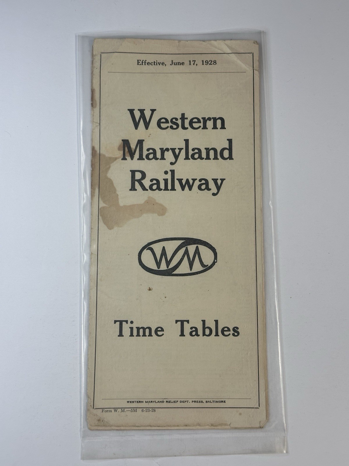 Vintage 1928 Western Maryland Railway Passenger Timetable Wild Mary Line MINT