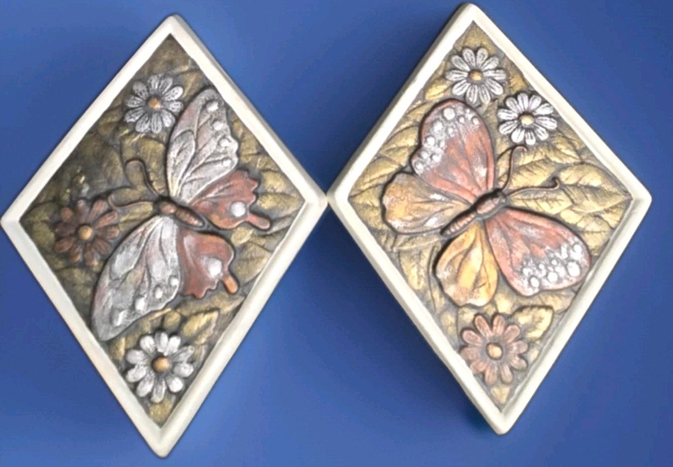 Set two MCM McNees Ceramic Butterfly Wall Hangings Retro  Pre-owned Good...