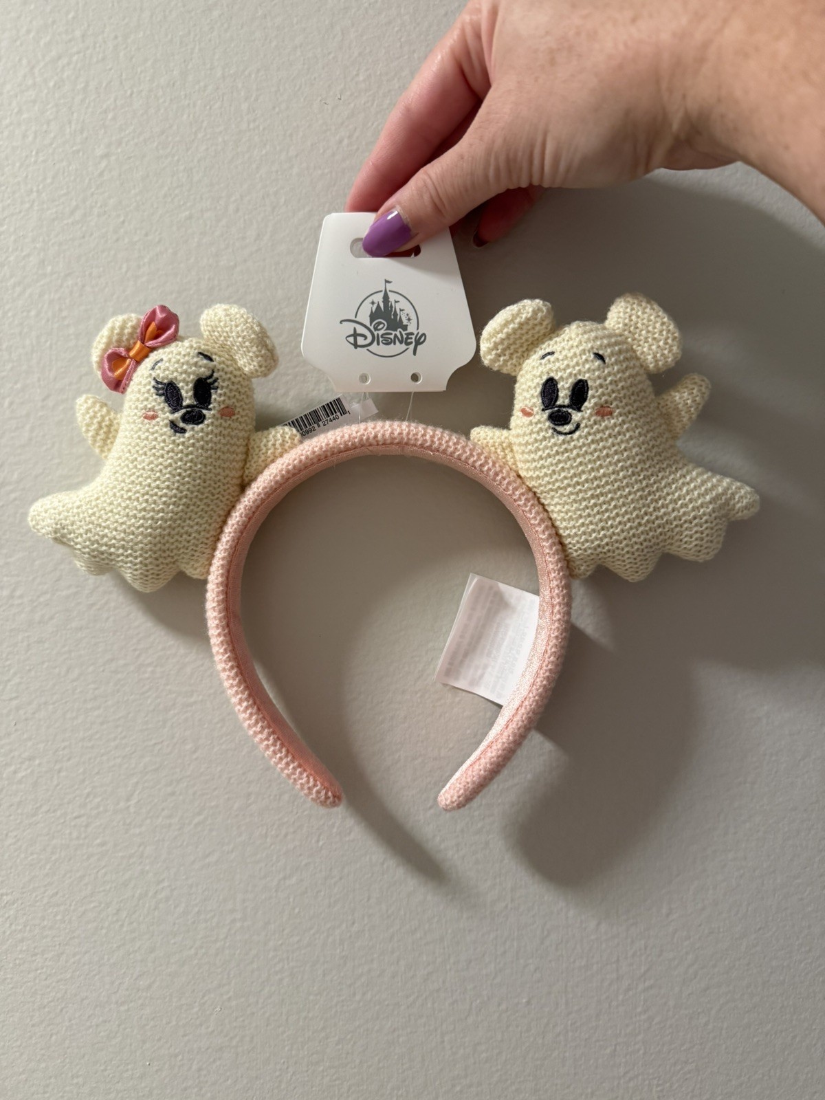 2025 Disney Parks Halloween Mickey & Minnie Mouse Ghost Ear Pink Headband - NWT