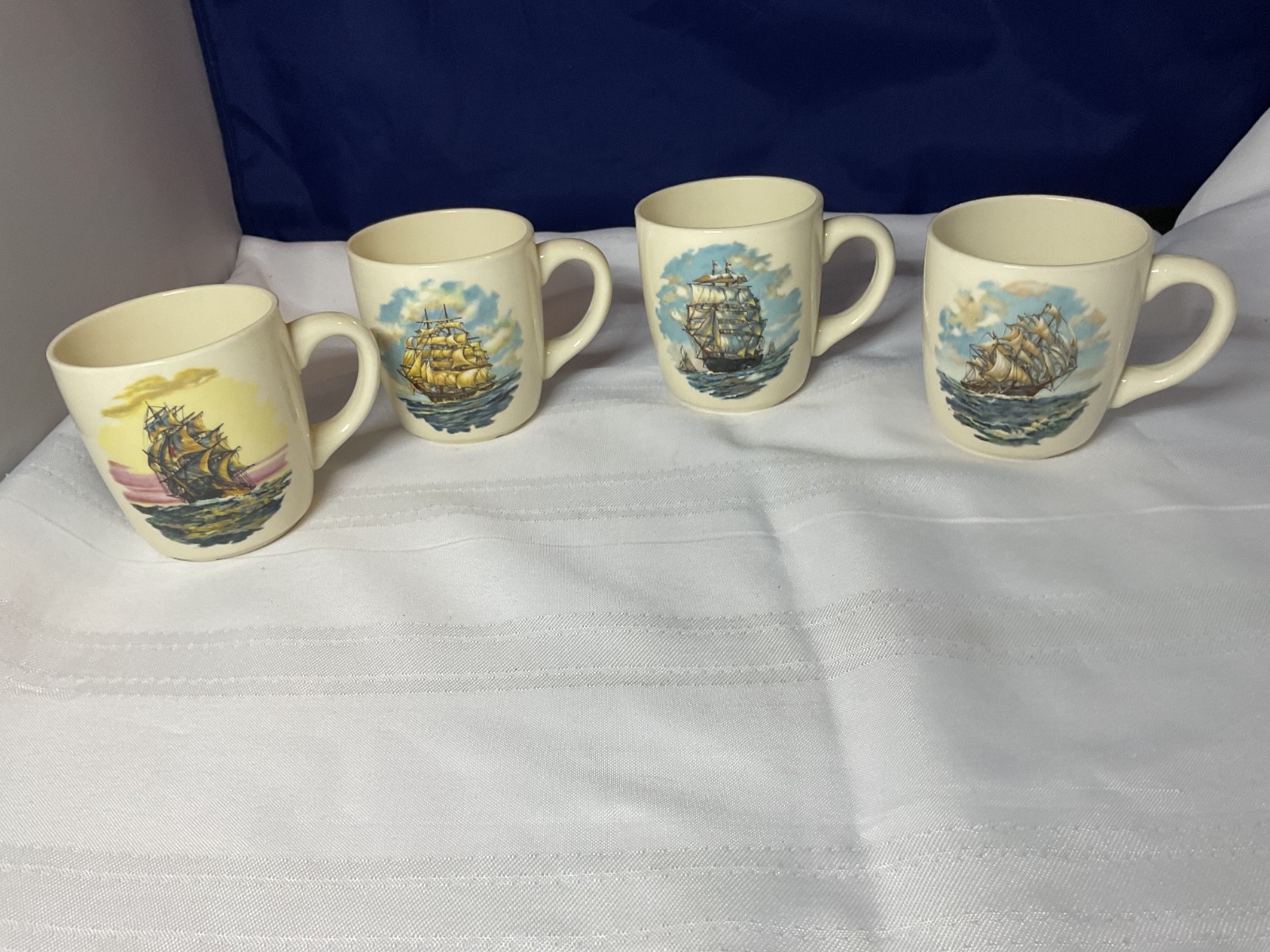 Vintage Schooner Ceramic Mugs Cups Sailing Ship Set Of 4 -J38