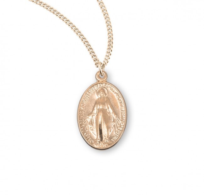 Medium 16kt Gold Plated Sterling Silver Miraculous Mary Pendant Medal Necklace Medium 16kt Gold Plated Sterling Silver Miraculous Mary Pendant Medal Necklace