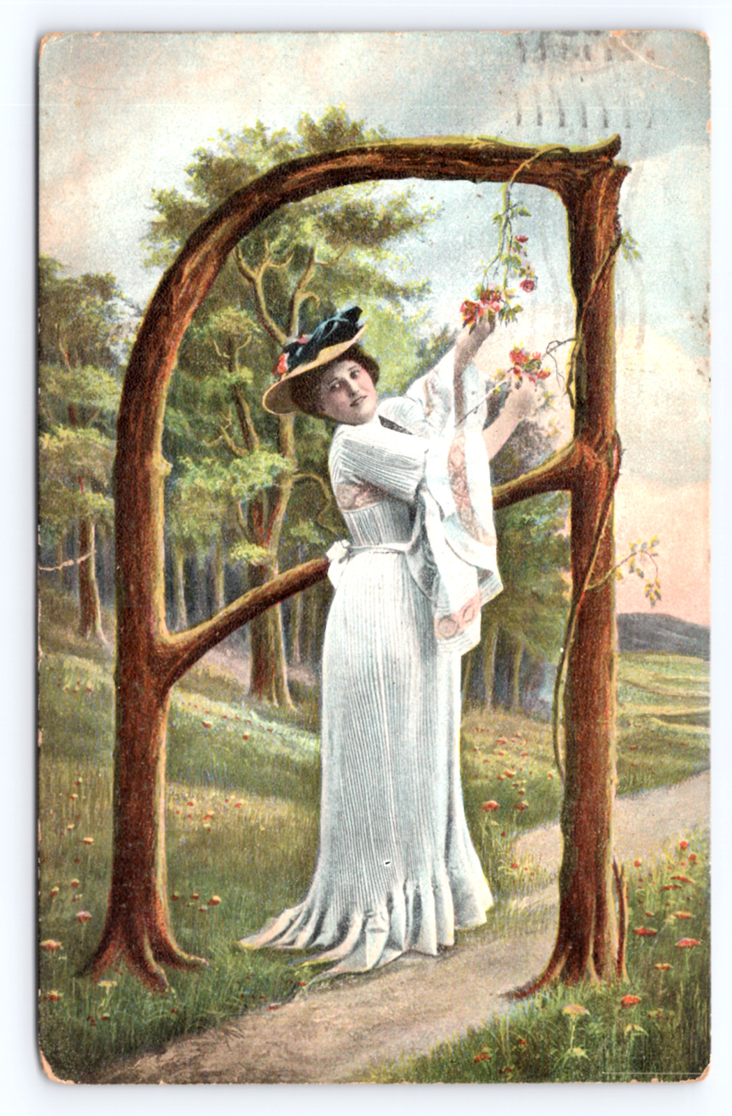 c1907 Edwardian Alphabet Pretty Lady Postcard New York NY, Large Letter A