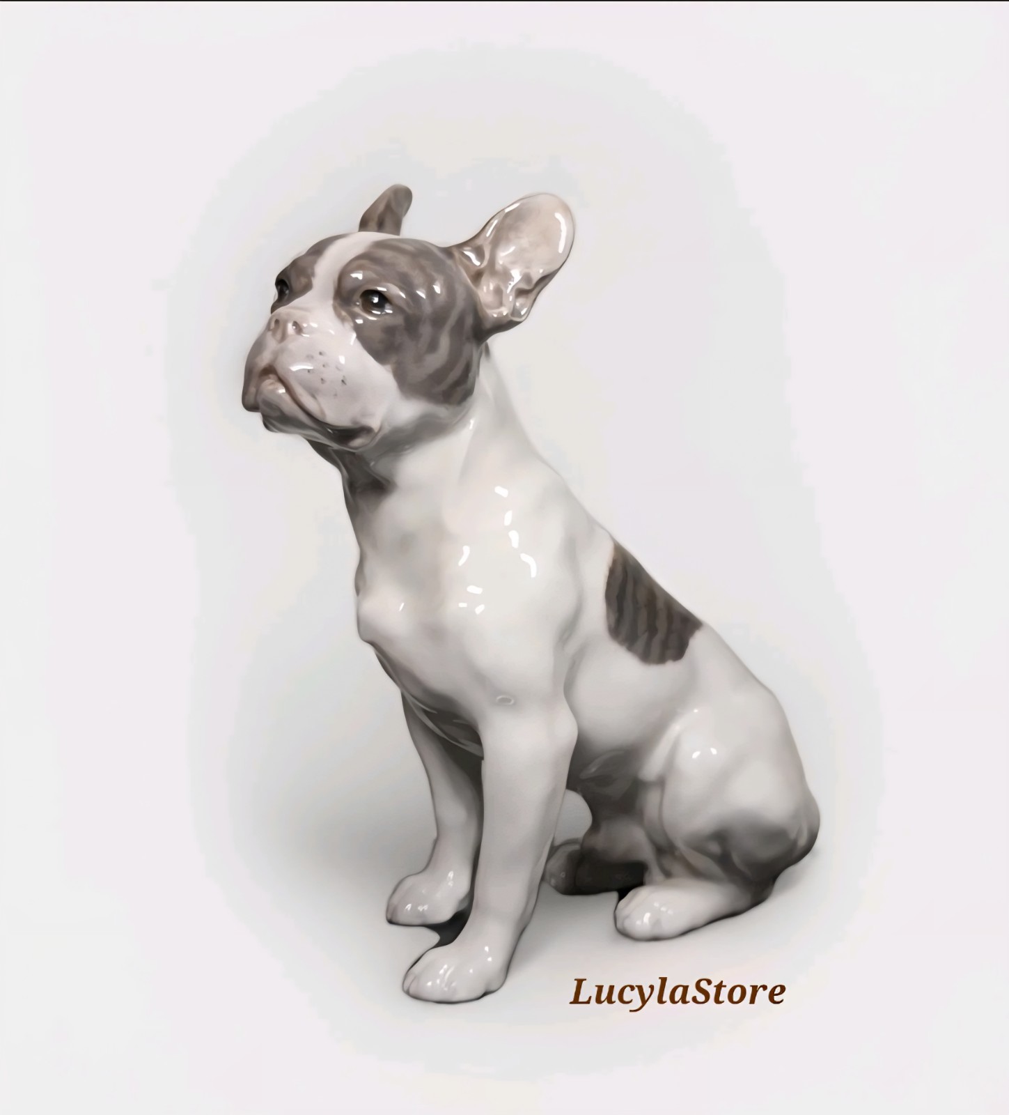Royal Copenhagen French Bulldog #1452 - Vintage Porcelain Figurine Denmark 8 in
