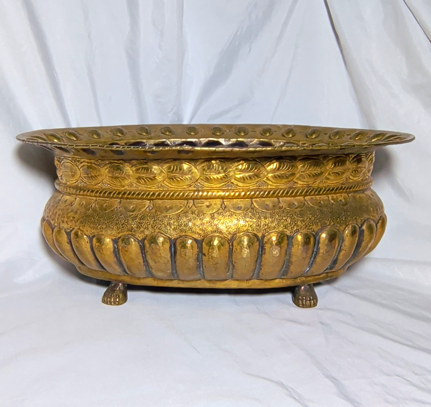 Vintage Italy Baroque Style Brass Footed Jardiniere Cachepot Planter Wine Holder