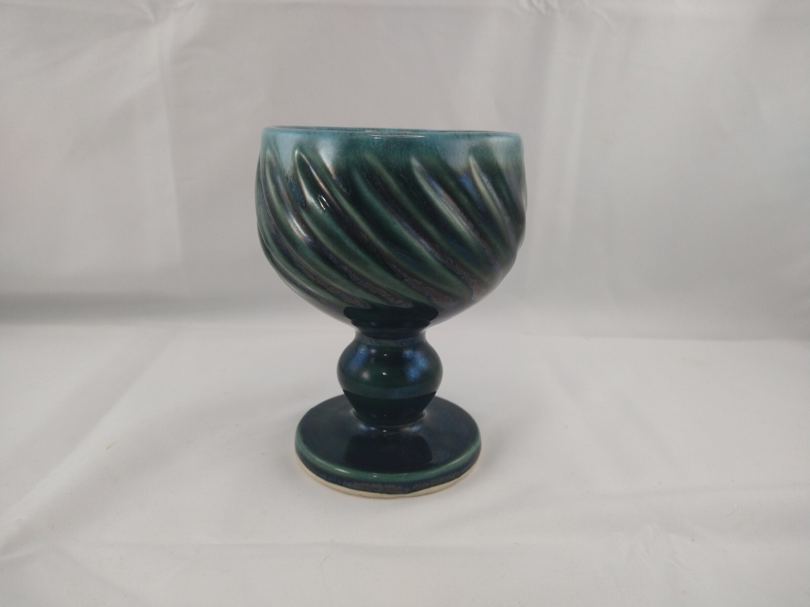 VINTAGE HULL USA PEDESTAL PLANTER VASE BLUE GREEN GLOSS GLAZE MARKED F5