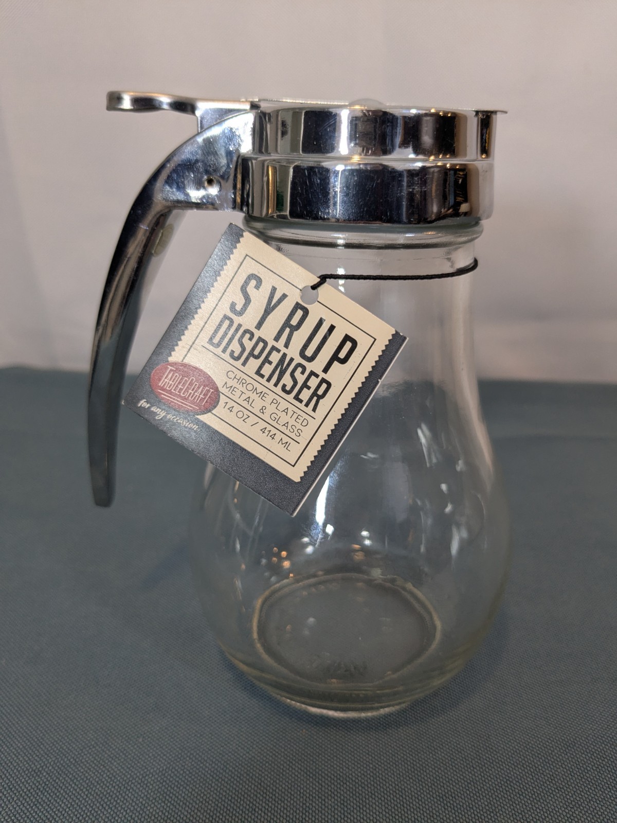 14 oz TableCraft Glass Syrup Dispenser Chrome Plated Metal & Glass Brand New 14 oz TableCraft Glass Syrup Dispenser Chrome Plated Metal & Glass Brand New