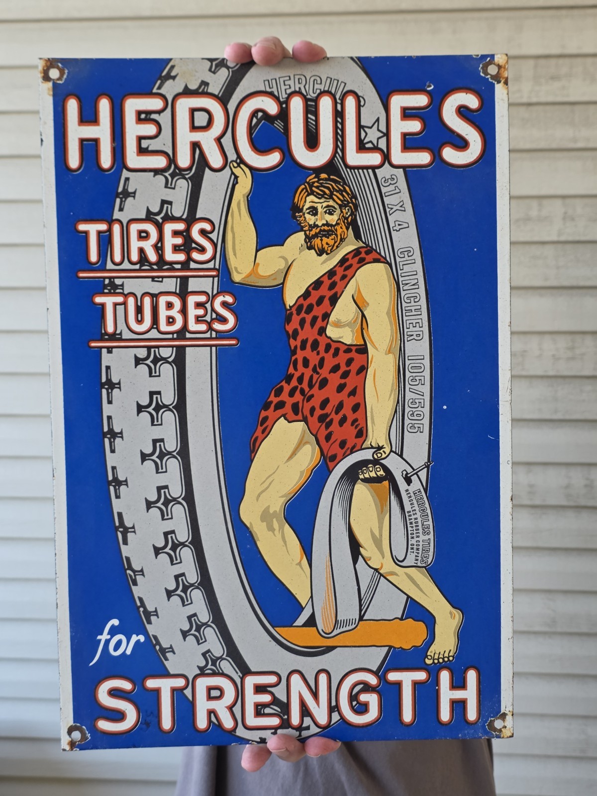 LARGE VINTAGE HERCULES TIRES TUBES FOR STRENGTH PORCELAIN SIGN 12 LARGE VINTAGE HERCULES TIRES TUBES FOR STRENGTH PORCELAIN SIGN 12