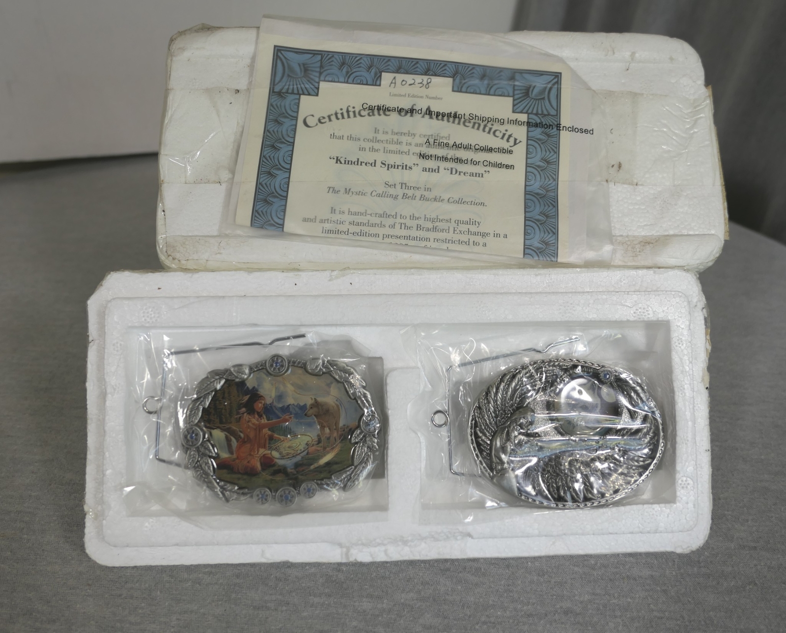 Bradford Pewter Native American Indian Set 3 Mystic Calling Belt Buckle Series