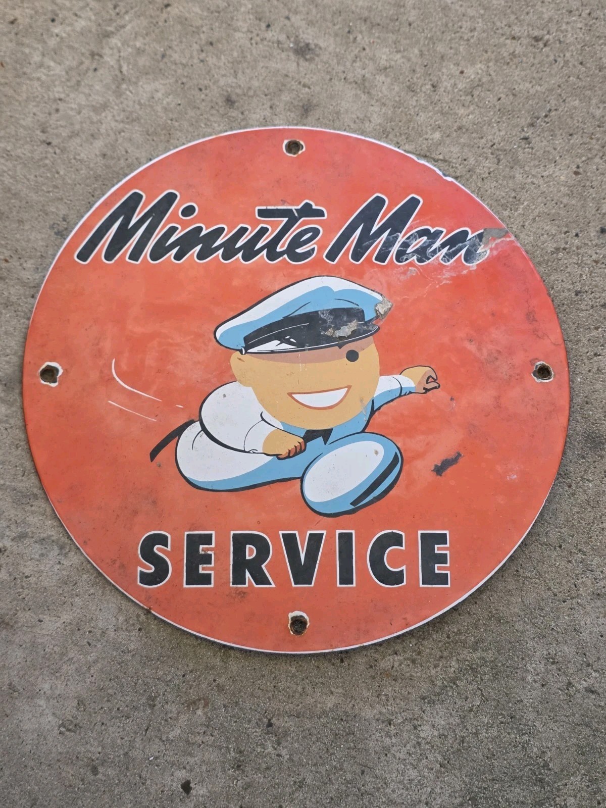 VINTAGE MINUTE MAN SERVICE PORCELAIN GAS STATION SIGN 12\