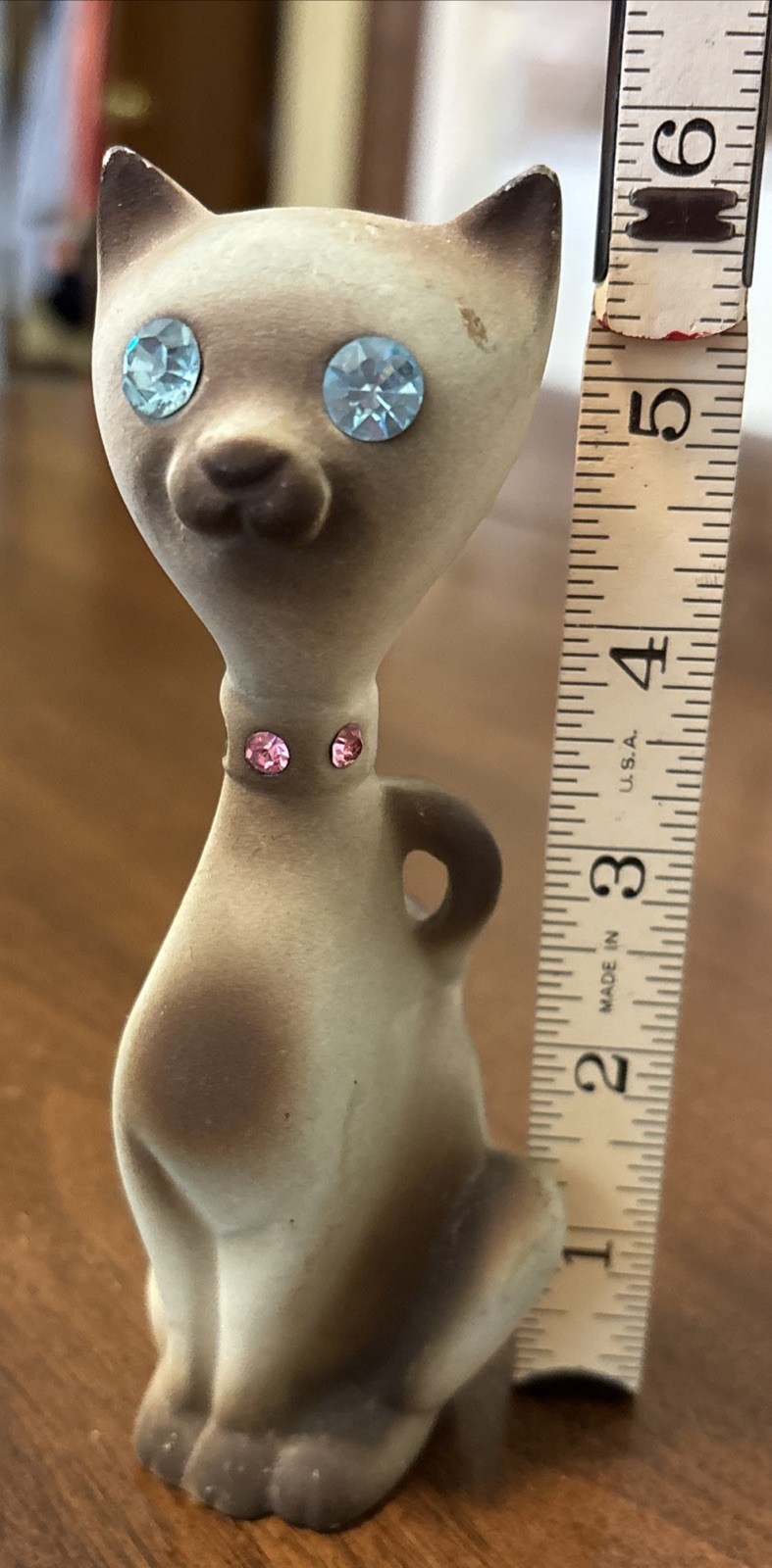 VTG Roselane CALIF. U.S.A. “SPARKLER” Siamese Cat Blue Rhinestone Eyes 6”