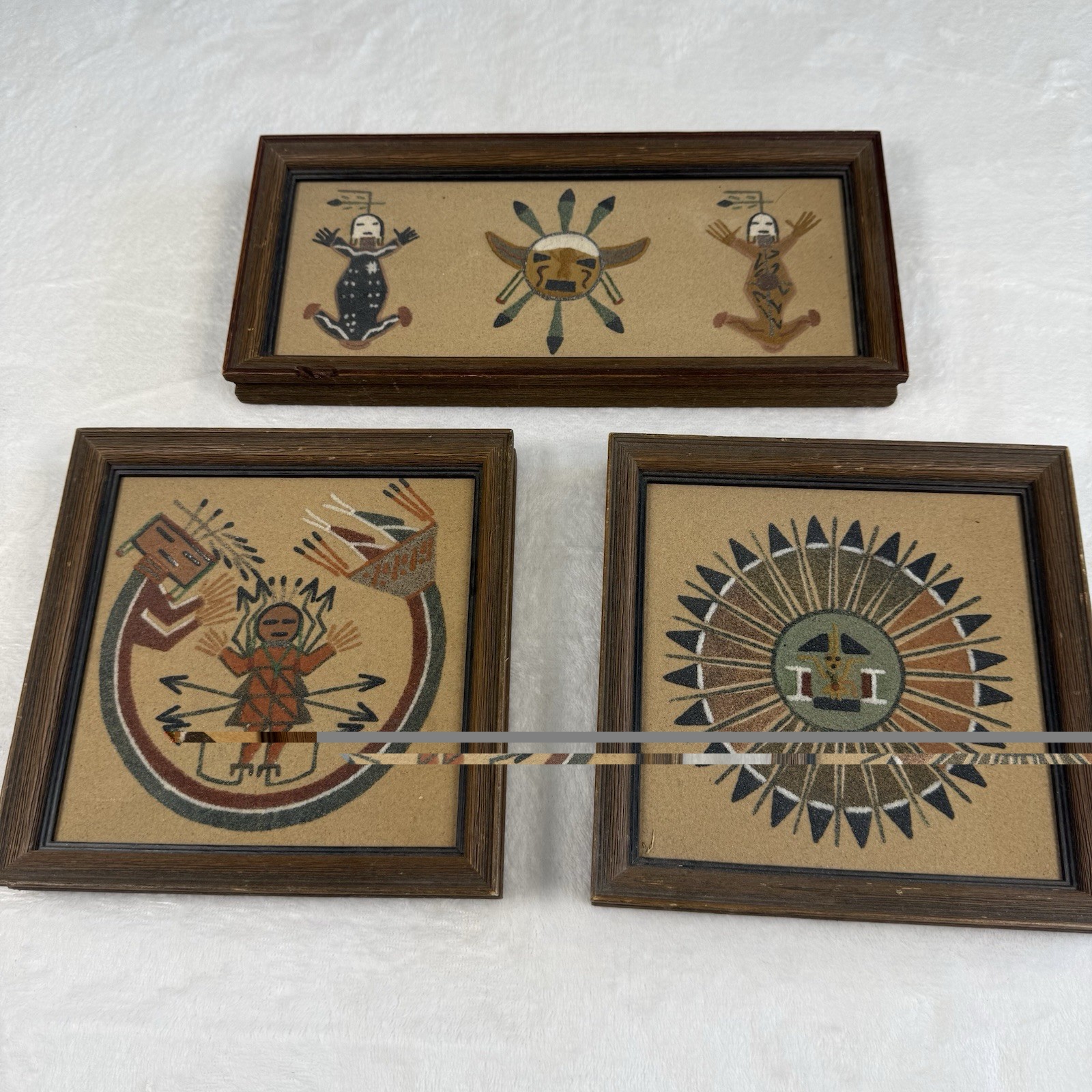 Vintage Southwestern Sand Painting Art Lot 3 Framed Native American Style