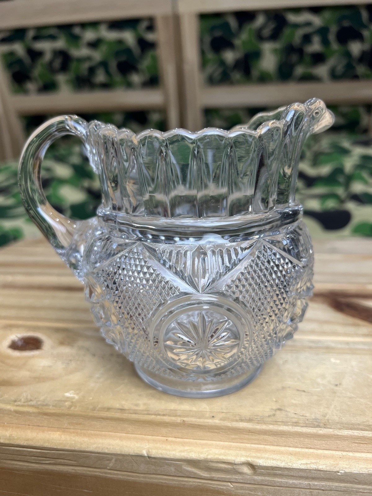 Vintage Early American Pattern Pressed Glass Creamer Crystal VTG Pitcher