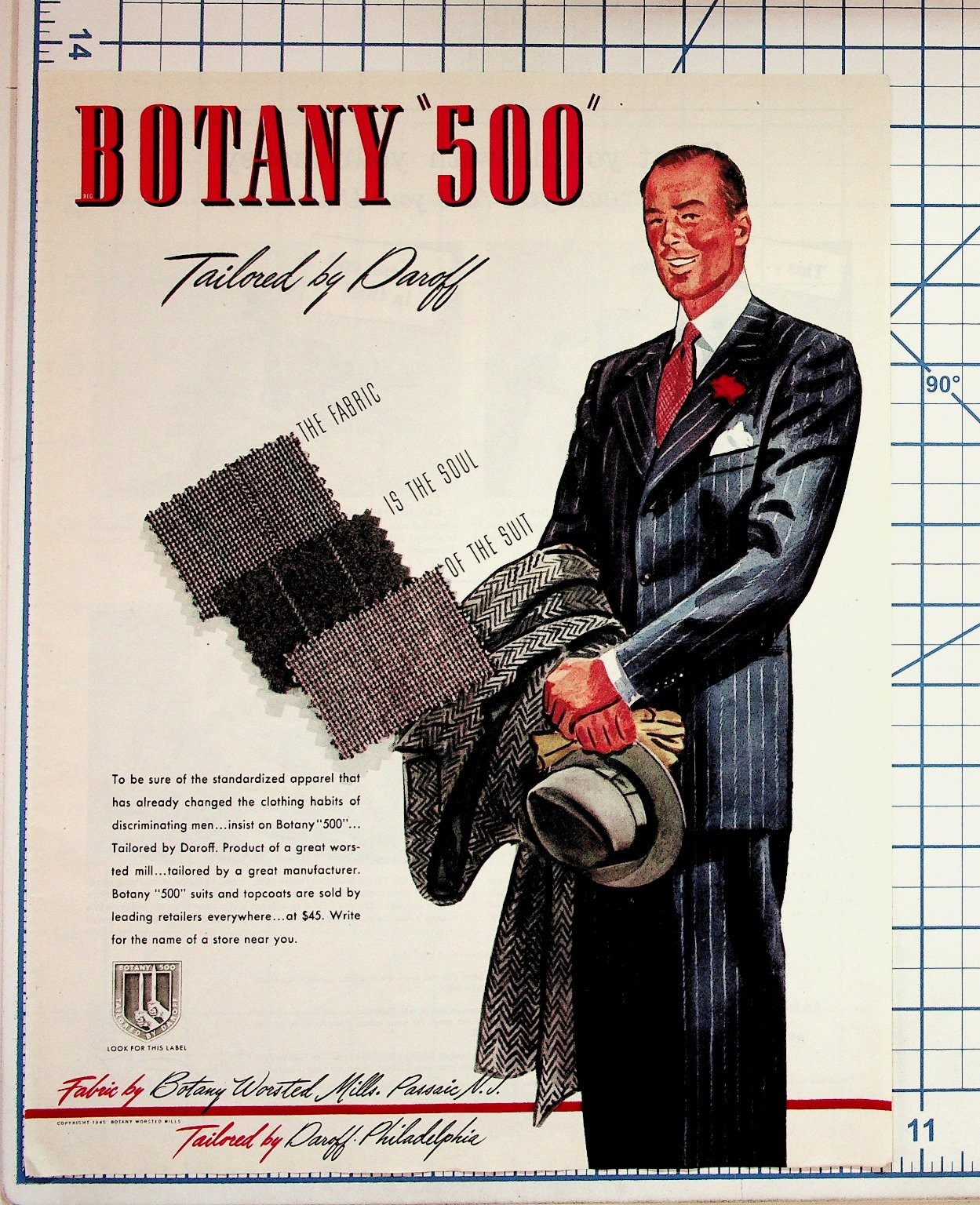 1945 Botany 500 Suit Fashion Ad Daroff Philadelphia Passaic NJ Vintage Ephemera 1945 Botany 500 Suit Fashion Ad Daroff Philadelphia Passaic NJ Vintage Ephemera