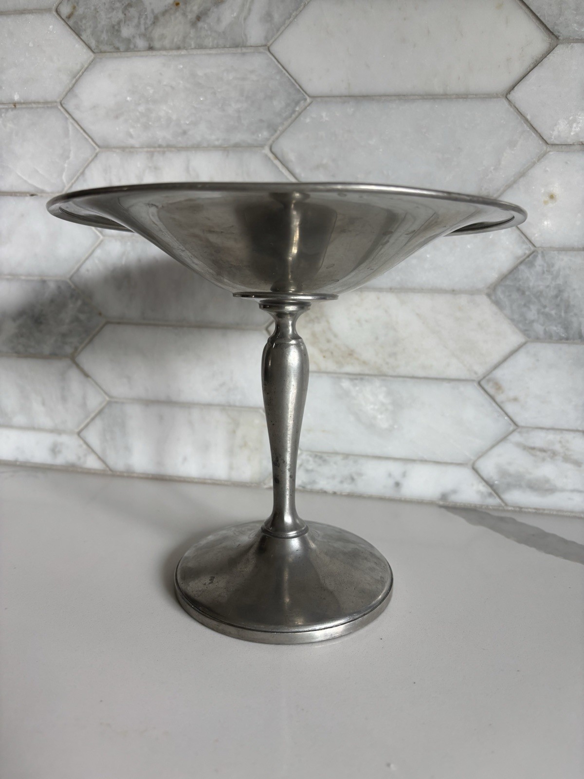 Genuine Pewter Pedestal Compote Bowl, Classic Pewter Serving Dish Genuine Pewter Pedestal Compote Bowl, Classic Pewter Serving Dish