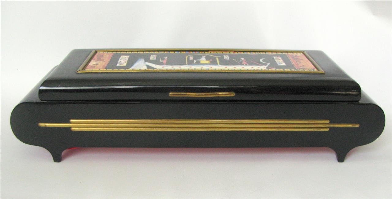 Pier Giovanni Urbino MCM Ceramic Black Lacquer Jewelry Box Egyptian Italy 11.5\