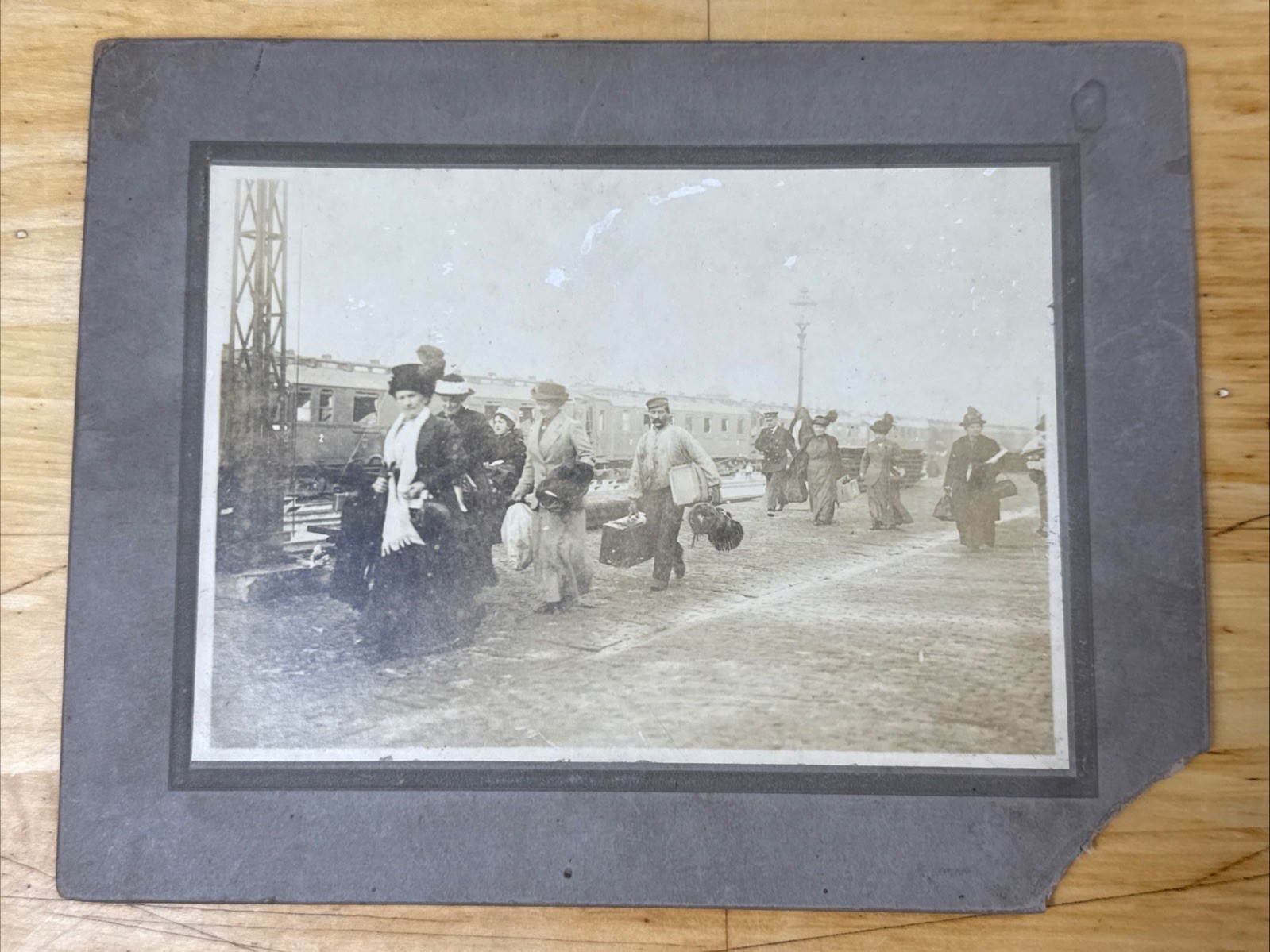 Railroad Train Station Women Passengers People Luggage Conductor Antique Photo