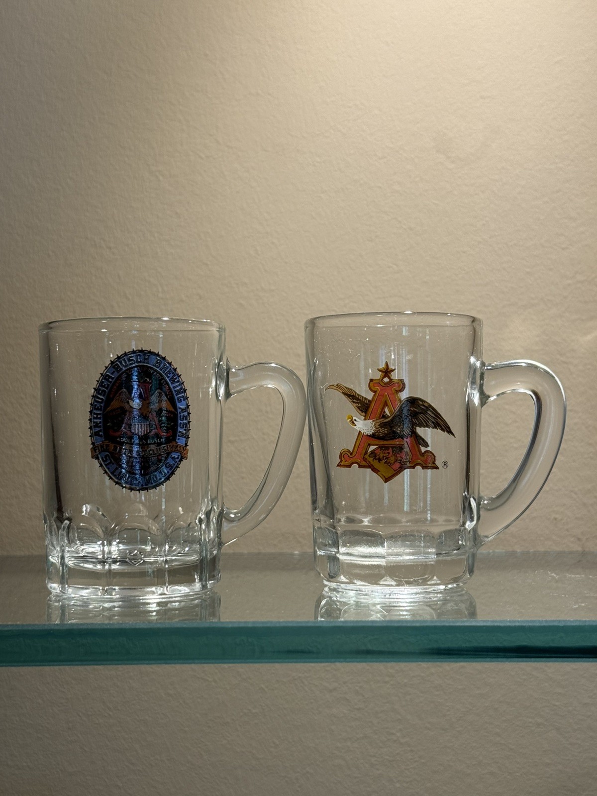 Lot of 2 Anheuser-Busch Bud Beer Mug Shot Glasses Stein St Louis MO Logo Barware