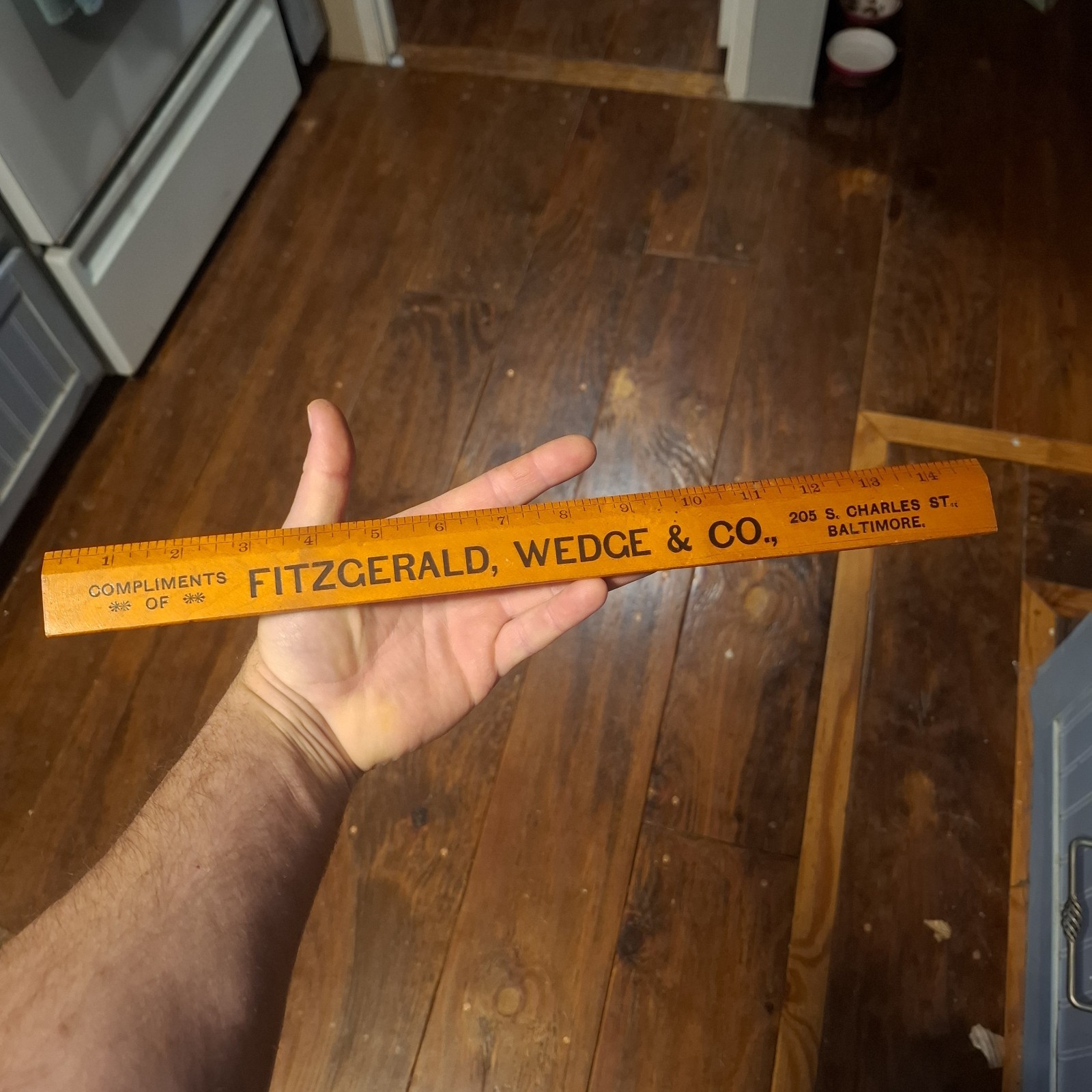 Vintage Early FITZGERALD WEDGE & CO Baltimore MD Groceries 15 inch Wood ruler