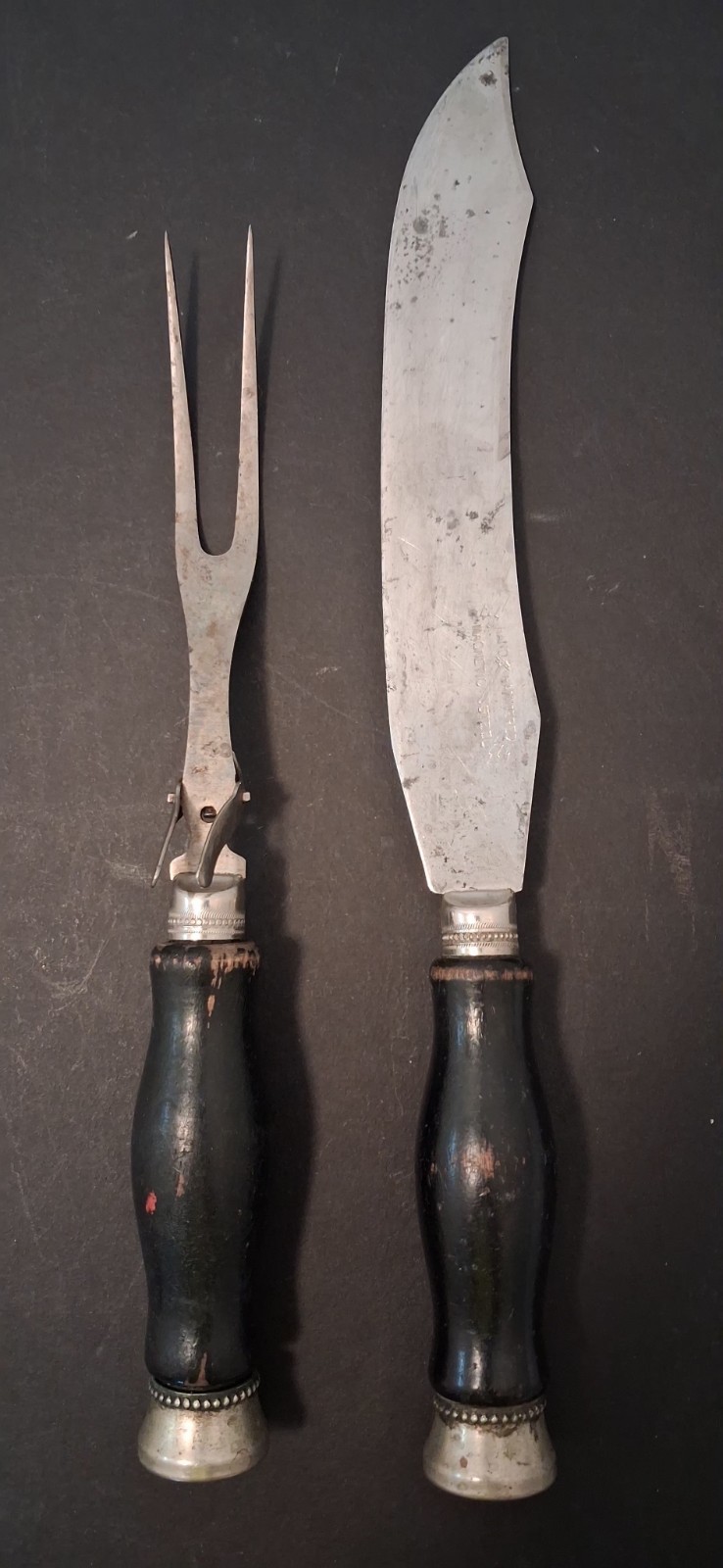 VTG ATQ Carving Set Hand Hammered Magnetic Steel Wood Handles Beaded Pommels